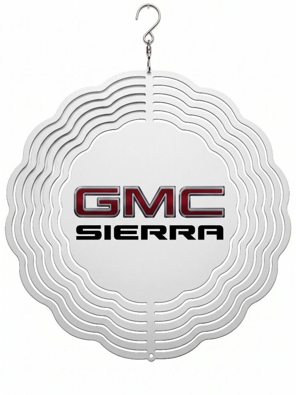 10" GMC Sierra Logo Kinetic Wind Spinner - Chrome Metal Hanging Yard Decor